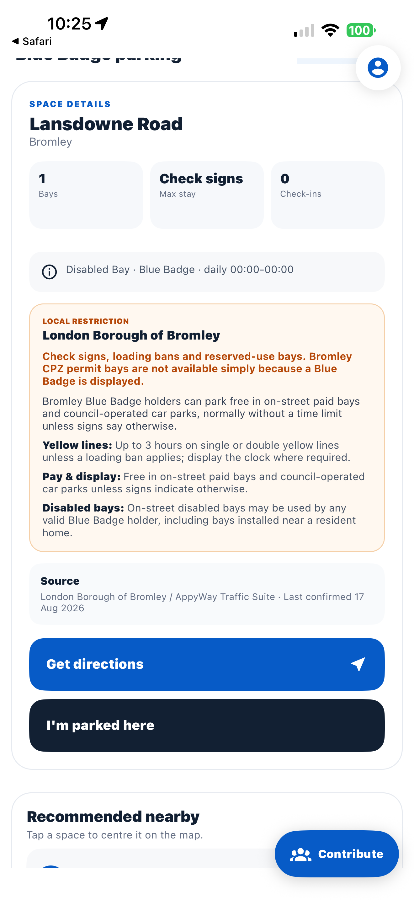 BlueBay Parking space details and local Blue Badge rules